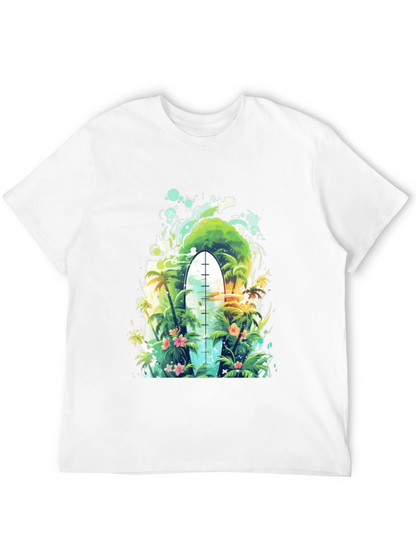 Surfs Up Tee: Tropical Island Surfboard Graphic T-Shirt