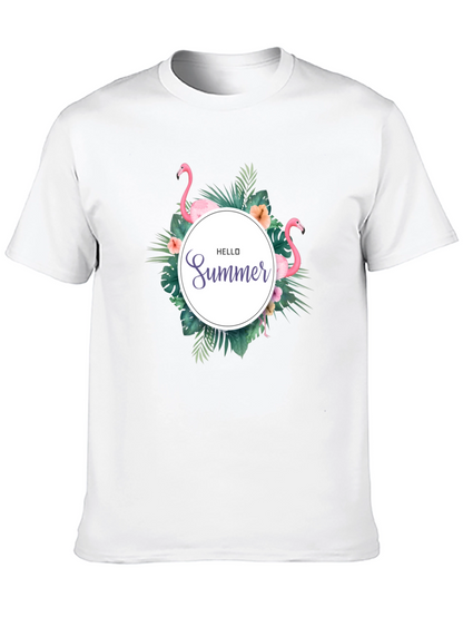 Tropical Flamingo Black T-Shirt - Hello Summer Design