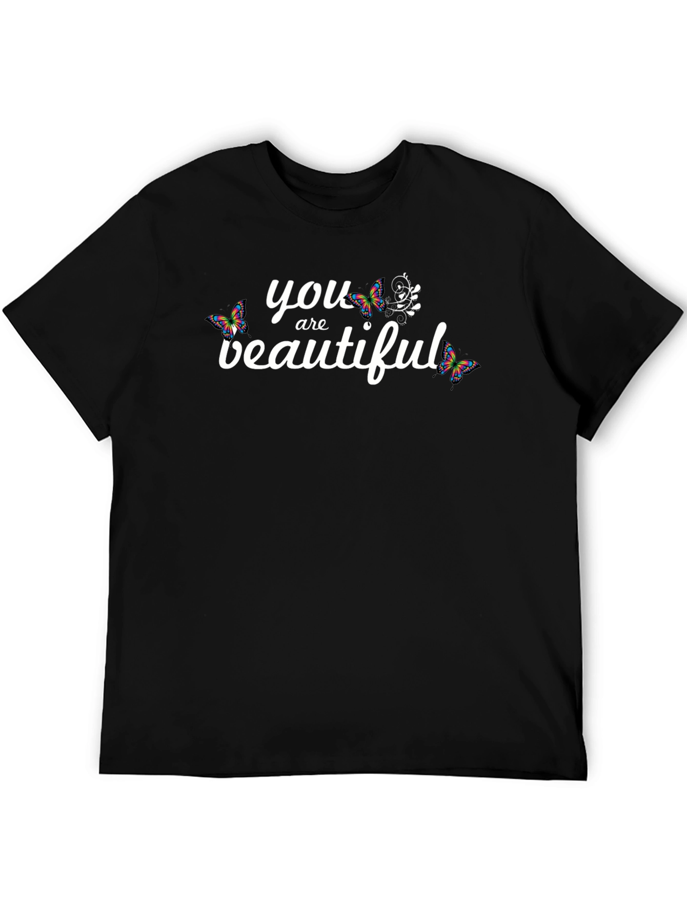 You Are Beautiful Butterfly Graphic Tee - Black