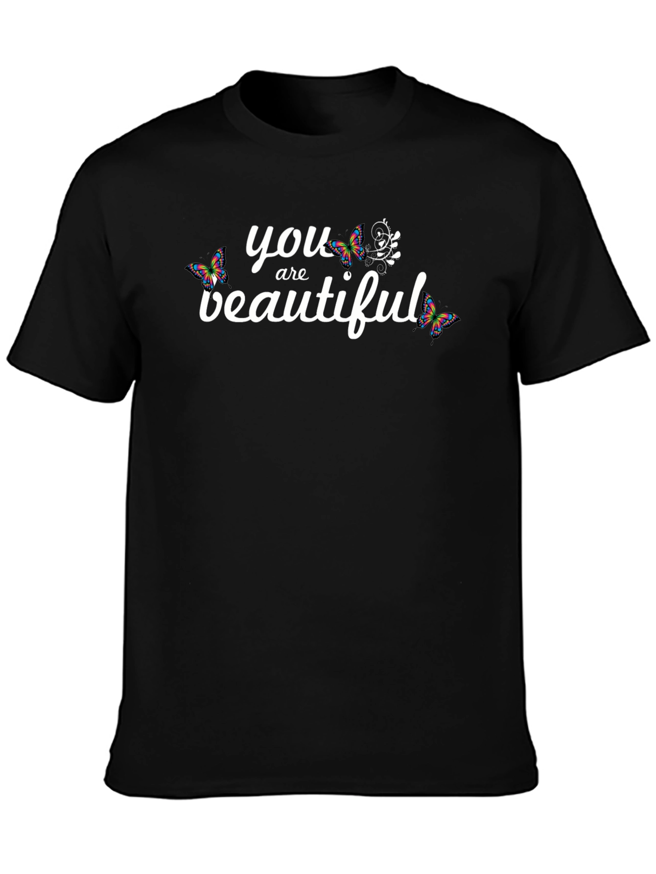 You Are Beautiful Butterfly Graphic Tee - Black