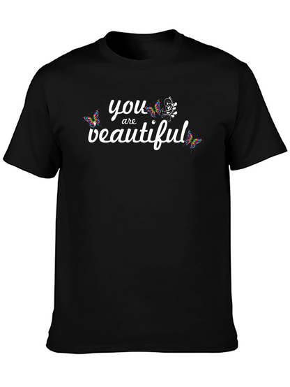 You Are Beautiful Butterfly Graphic Tee - Black