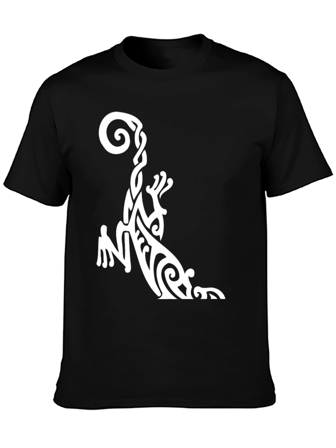 Tribal Gecko Graphic Tee - Black Cotton Casual T-Shirt