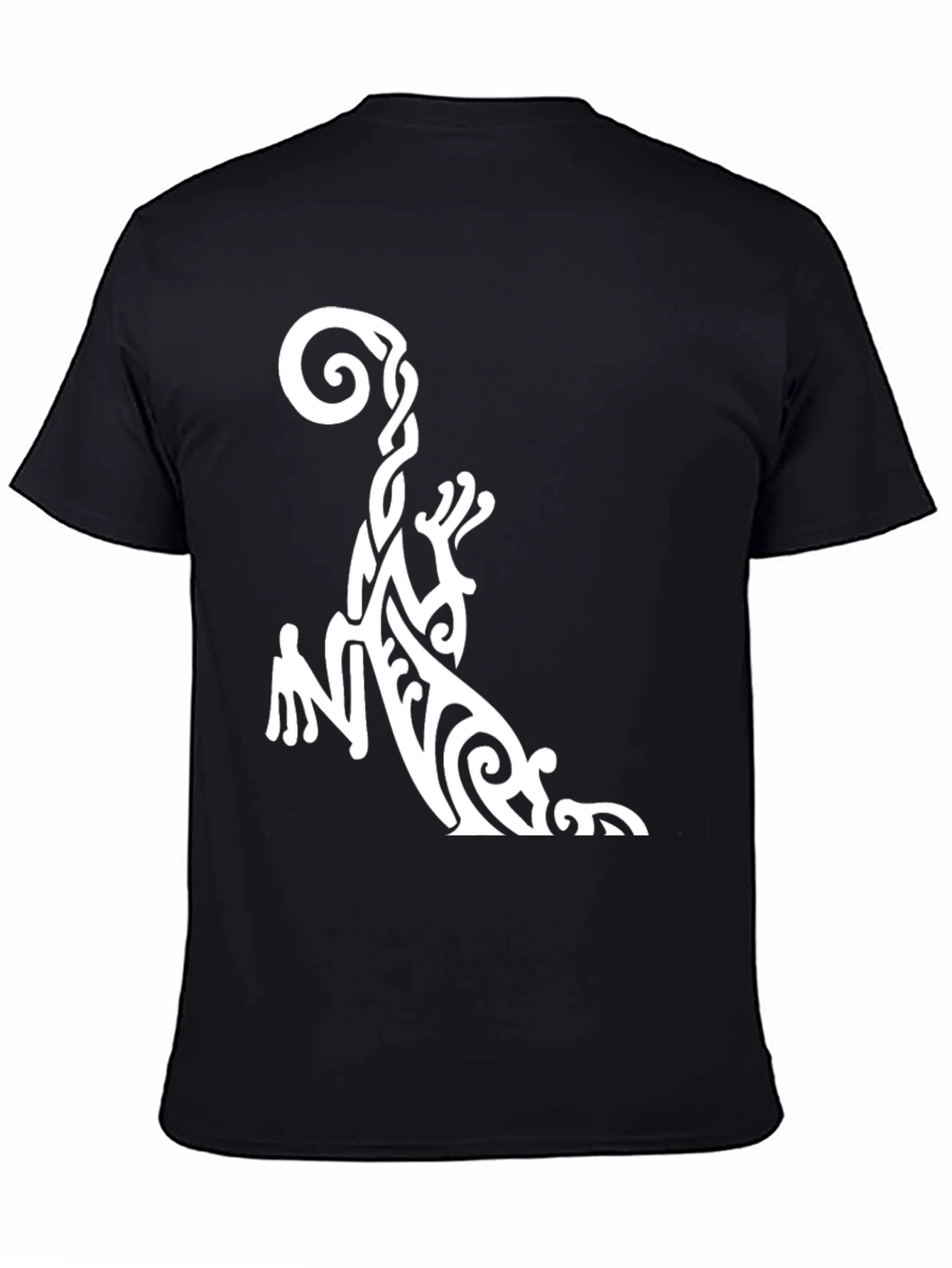 Tribal Gecko Graphic Tee - Black Cotton Casual T-Shirt