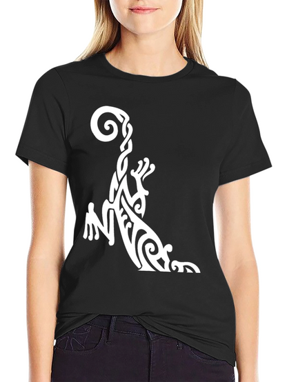 Tribal Gecko Graphic Tee - Black Cotton Casual T-Shirt