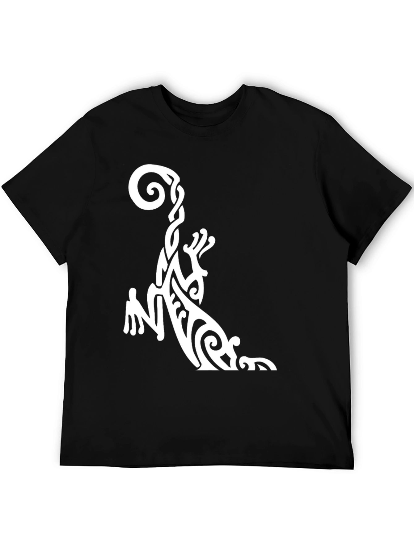 Tribal Gecko Graphic Tee - Black Cotton Casual T-Shirt