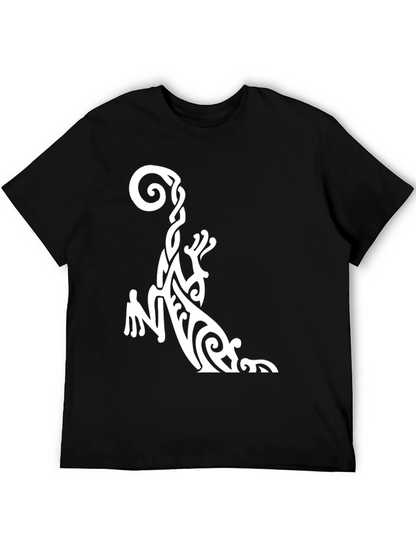 Tribal Gecko Graphic Tee - Black Cotton Casual T-Shirt
