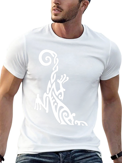Tribal Gecko Graphic Tee - Black Cotton Casual T-Shirt