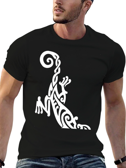 Tribal Gecko Graphic Tee - Black Cotton Casual T-Shirt