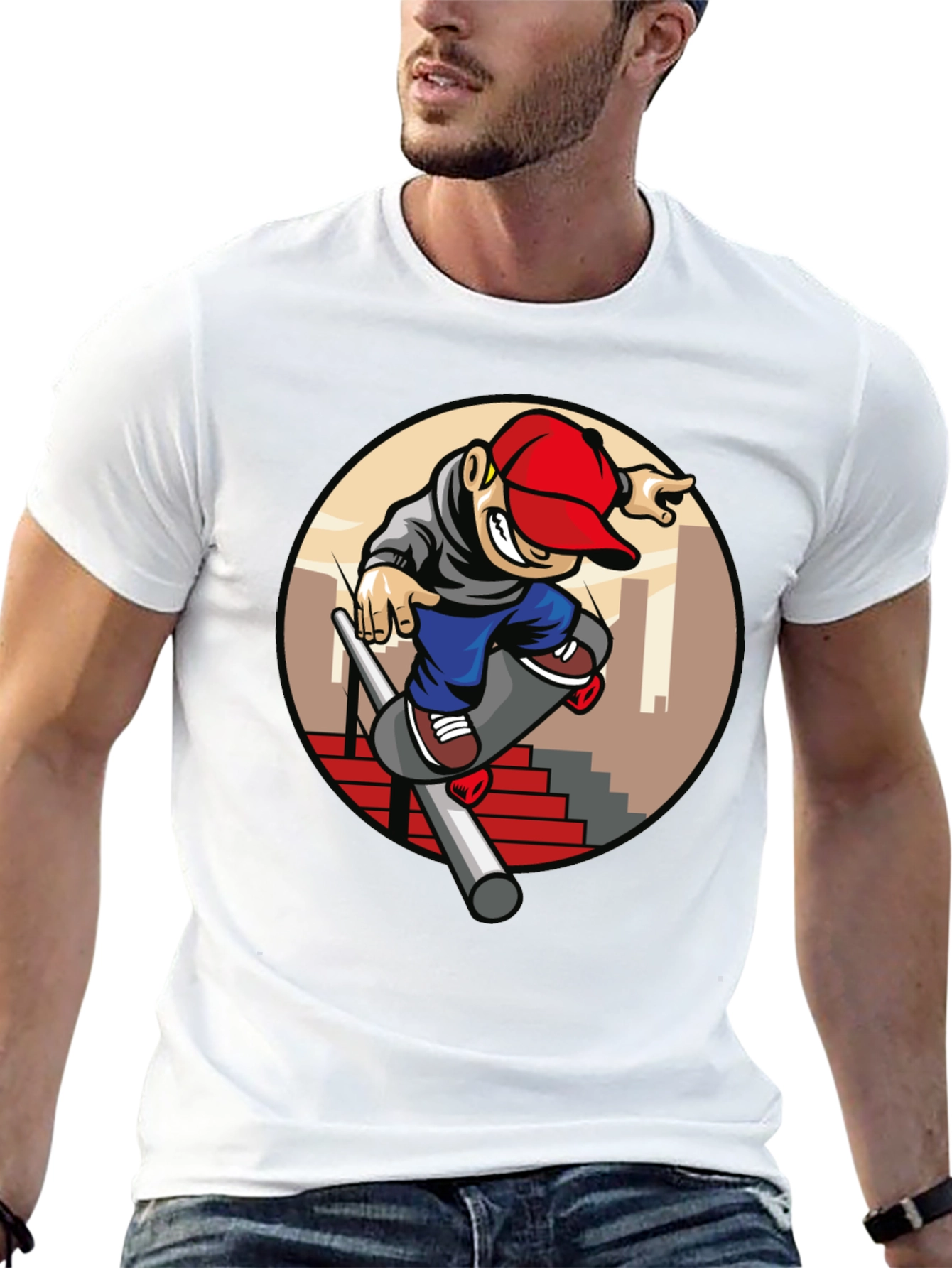 Skater Dude Graphic Tee - Black Cotton T-Shirt