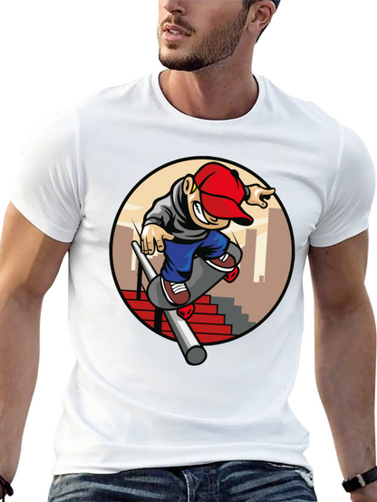 Skater Dude Graphic Tee - Black Cotton T-Shirt