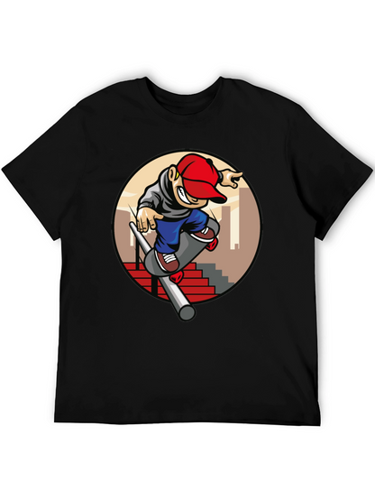 Skater Dude Graphic Tee - Black Cotton T-Shirt