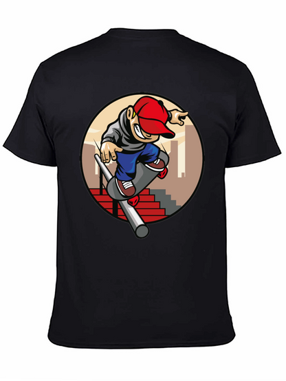 Skater Dude Graphic Tee - Black Cotton T-Shirt