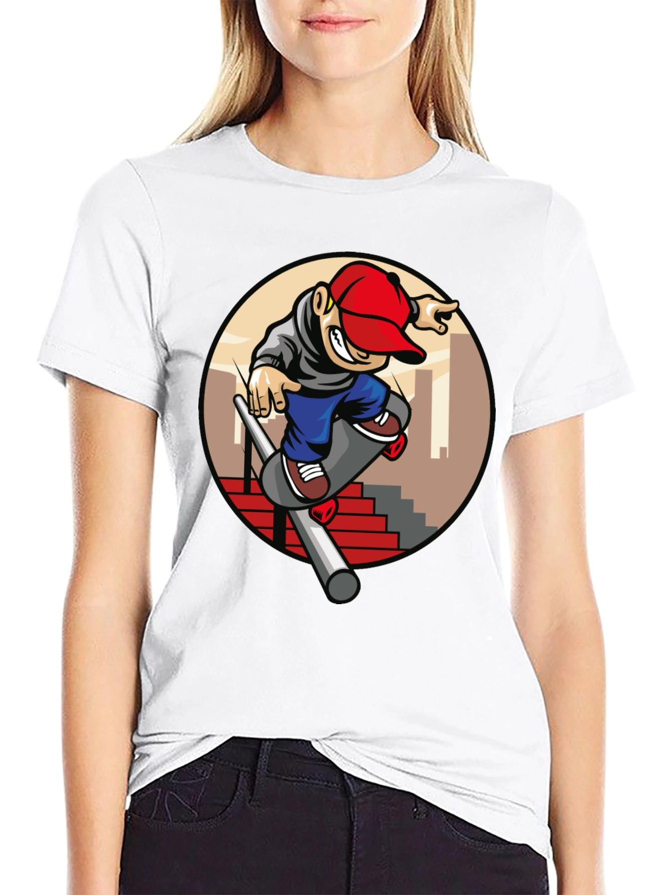 Skater Dude Graphic Tee - Black Cotton T-Shirt