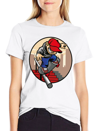 Skater Dude Graphic Tee - Black Cotton T-Shirt