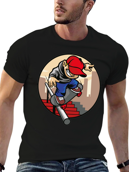 Skater Dude Graphic Tee - Black Cotton T-Shirt