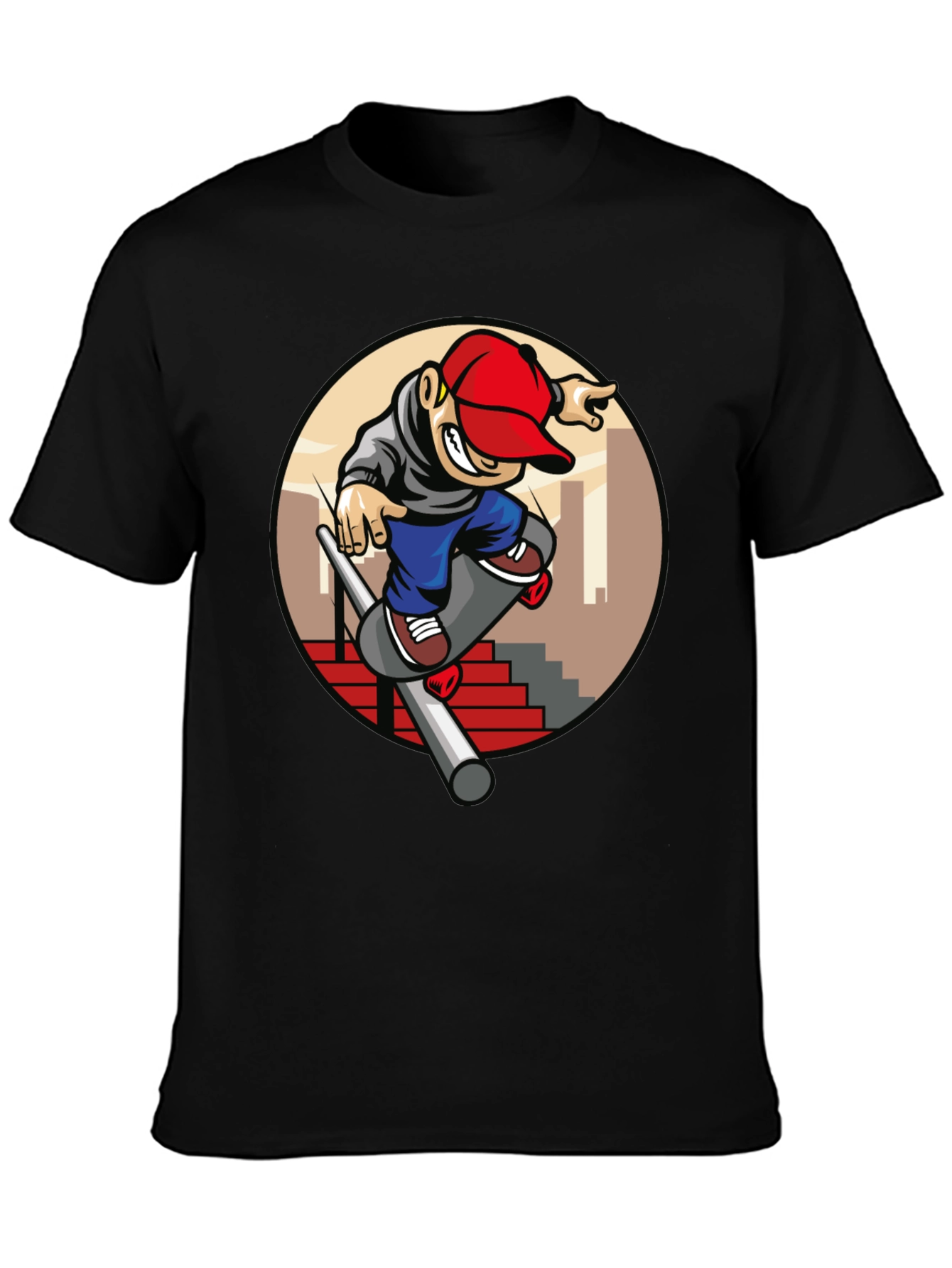 Skater Dude Graphic Tee - Black Cotton T-Shirt