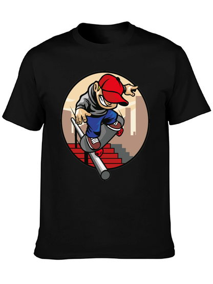 Skater Dude Graphic Tee - Black Cotton T-Shirt