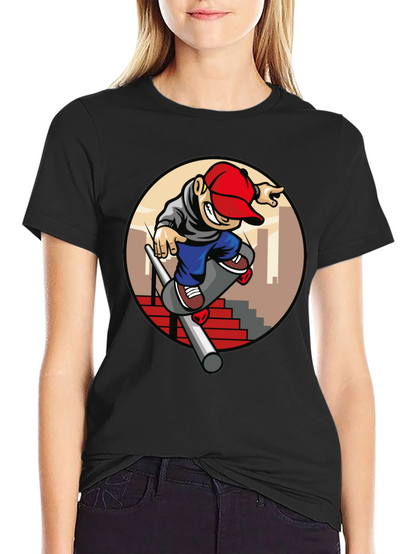 Skater Dude Graphic Tee - Black Cotton T-Shirt