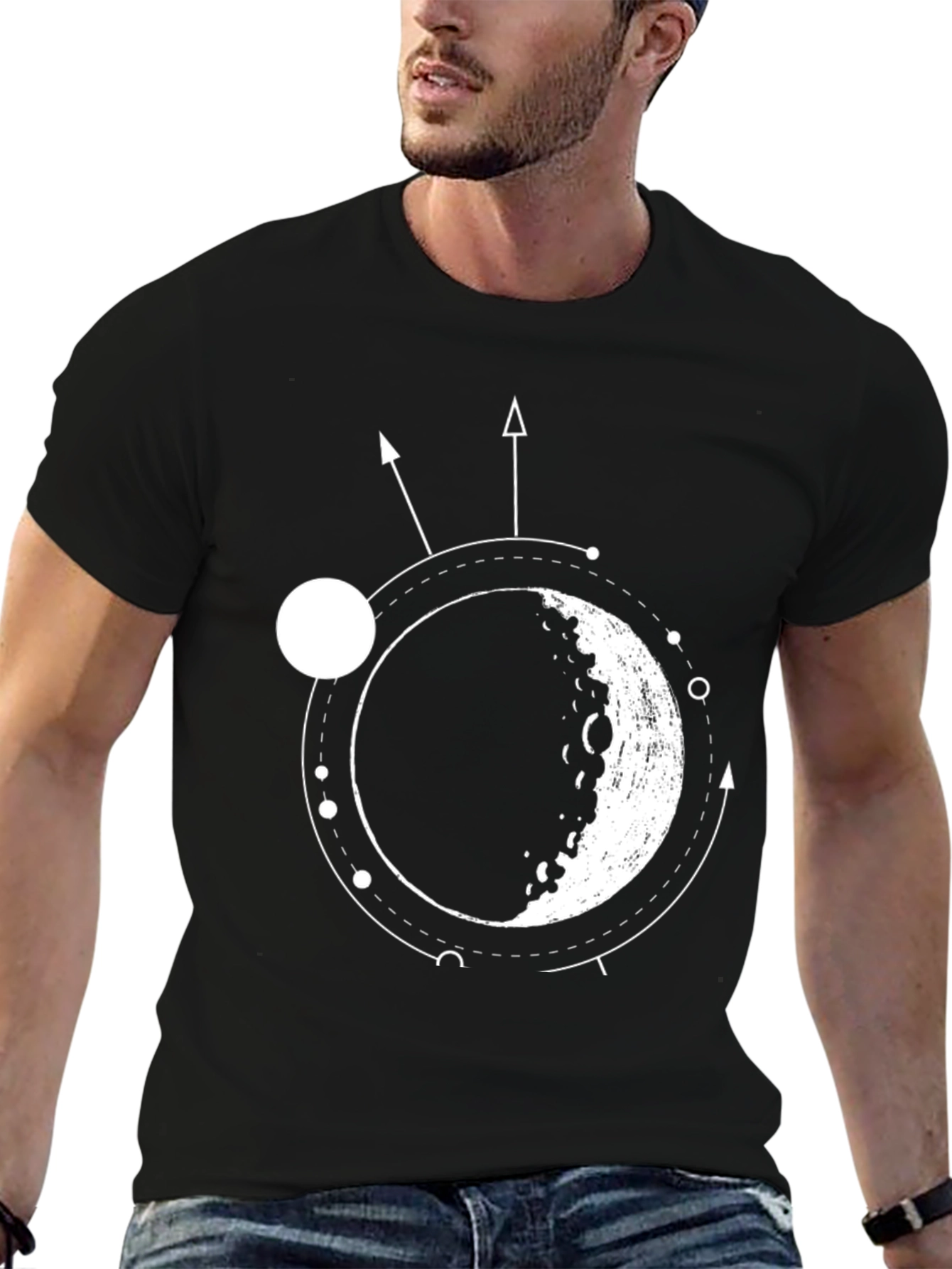 Lunar Orbit Black Graphic Tee - Celestial Style