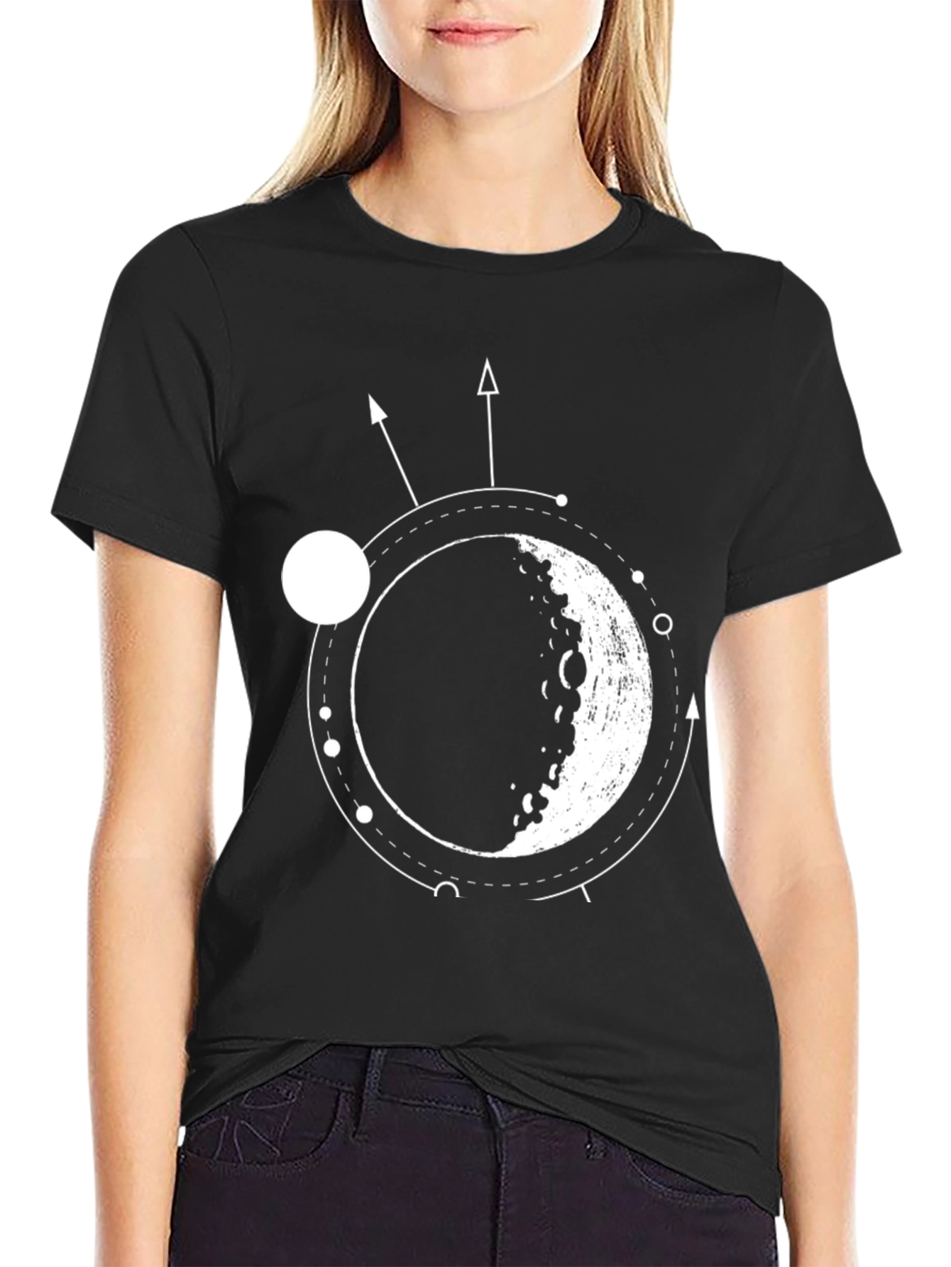 Lunar Orbit Black Graphic Tee - Celestial Style