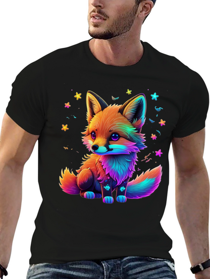 Rainbow Fox Graphic Black T-Shirt