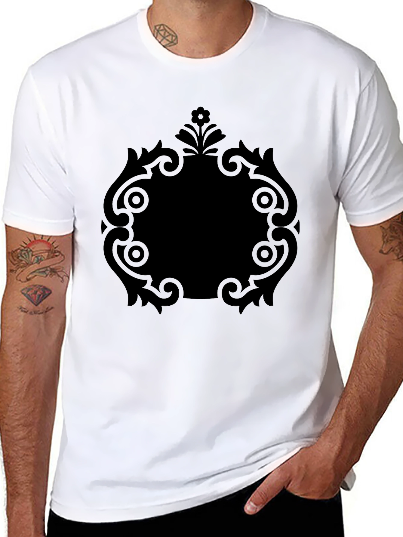 Stylish Black Tee with Ornate Center Graphic