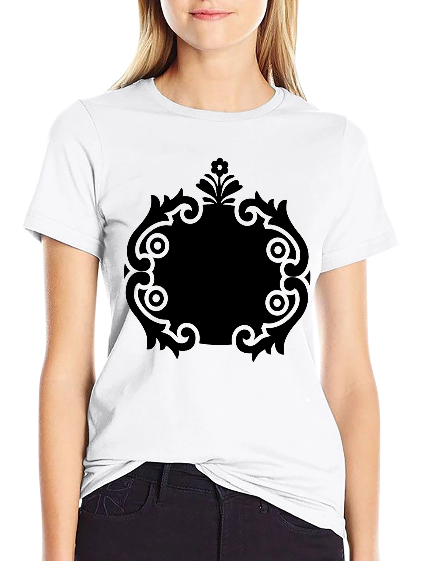 Stylish Black Tee with Ornate Center Graphic