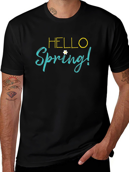 Hello Spring! Black Graphic T-Shirt