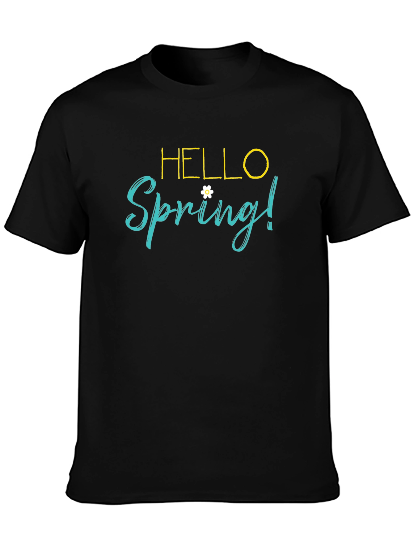 Hello Spring! Black Graphic T-Shirt