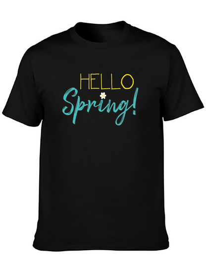 Hello Spring! Black Graphic T-Shirt
