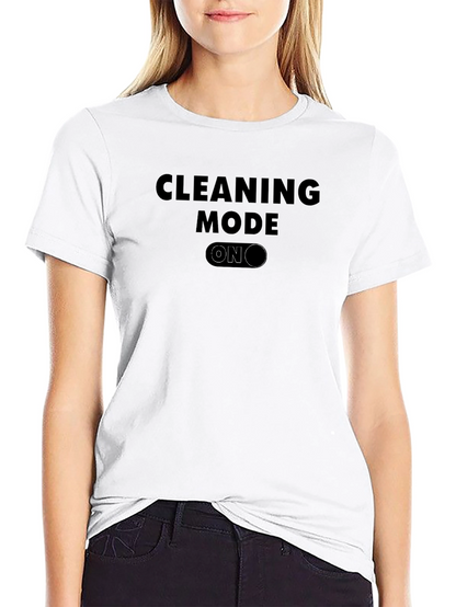 Cleaning Mode ON Black Graphic Tee - Novelty T-Shirt