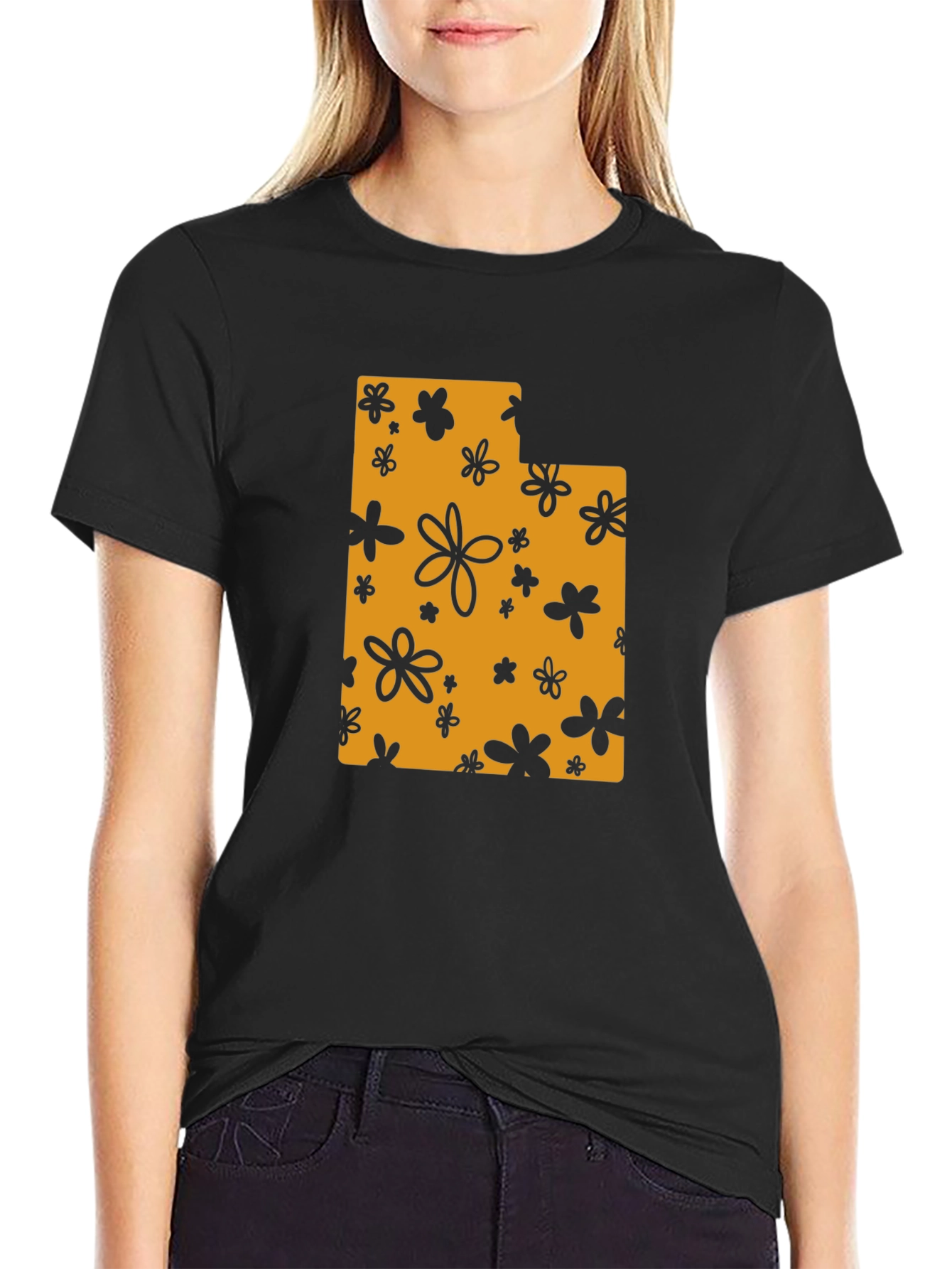Floral Utah State T-Shirt - Black