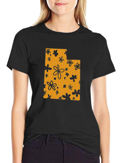 Floral Utah State T-Shirt - Black