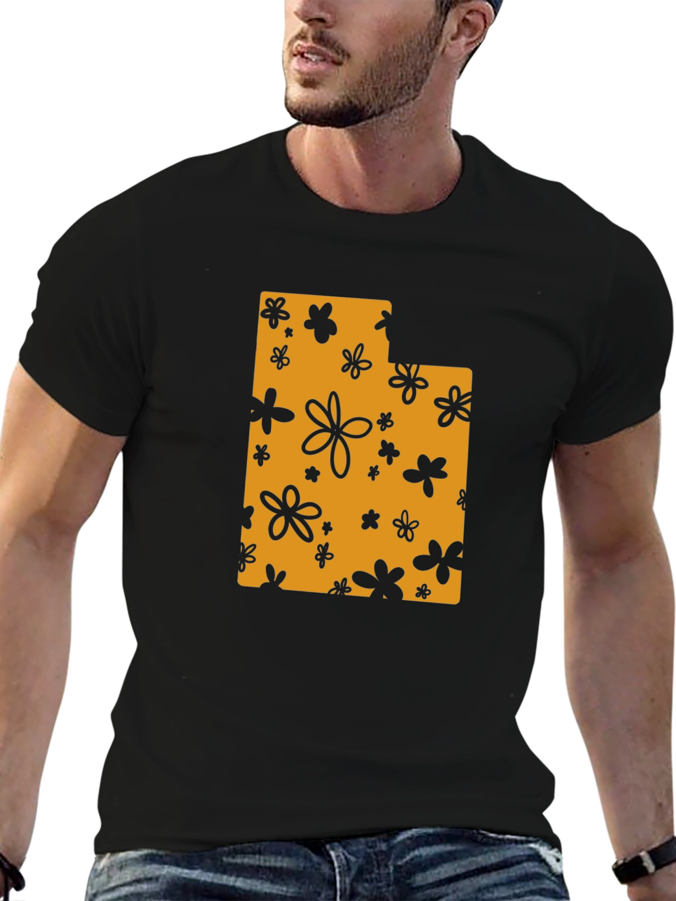 Floral Utah State T-Shirt - Black
