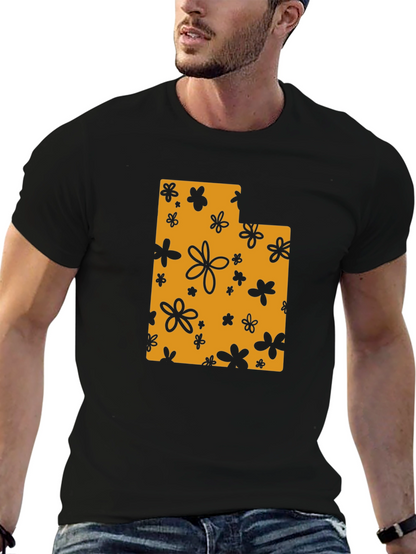 Floral Utah State T-Shirt - Black