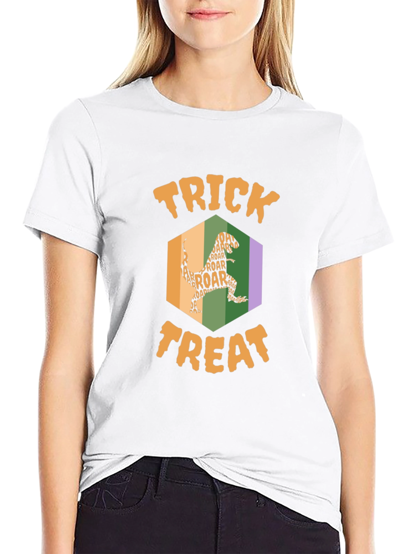 Halloween T-Rex Trick or Treat Black T-Shirt