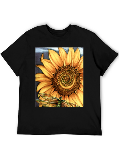 Sunflower Dragonfly Graphic Print T-Shirt