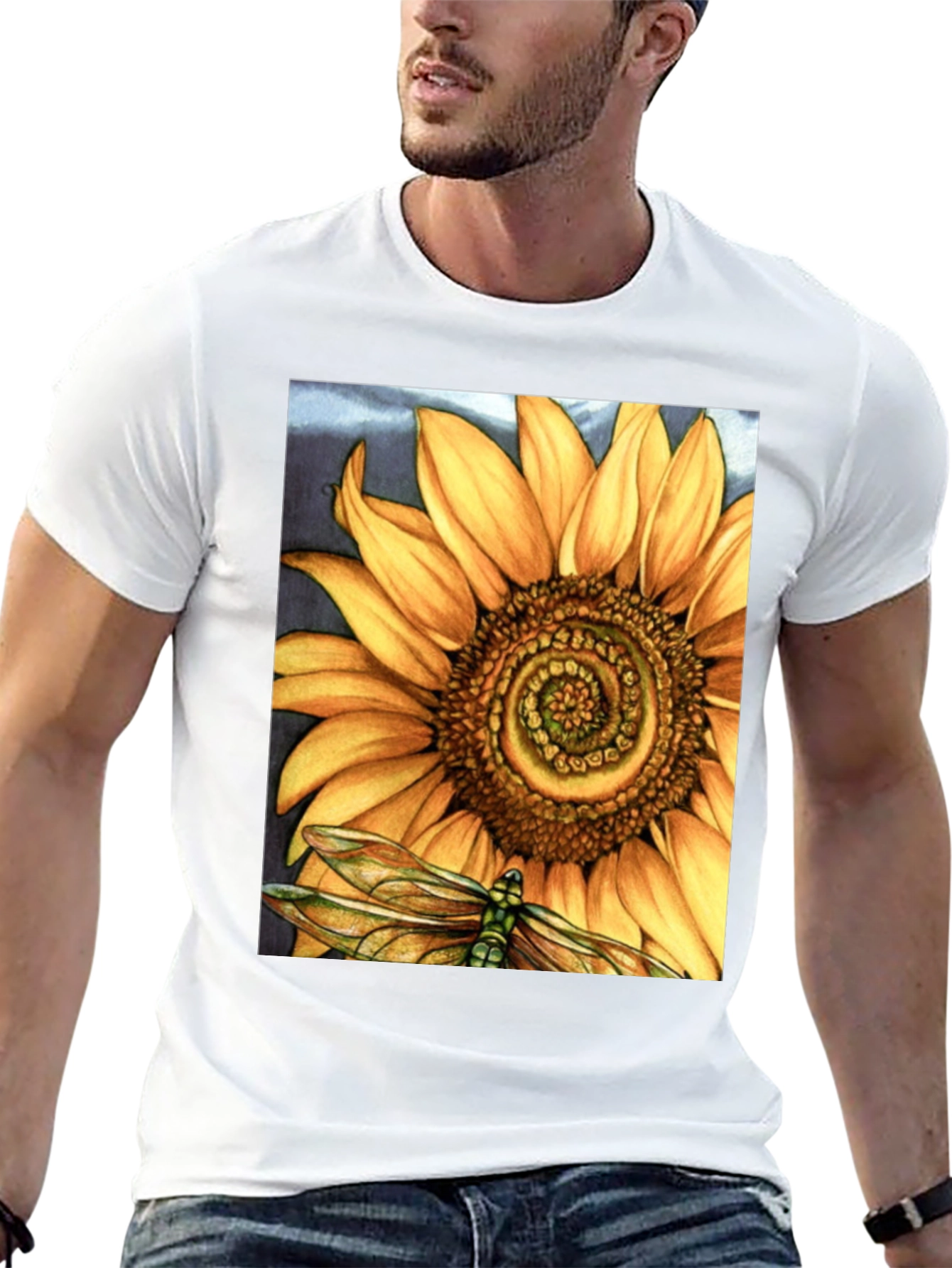 Sunflower Dragonfly Graphic Print T-Shirt