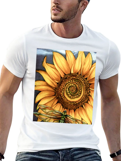 Sunflower Dragonfly Graphic Print T-Shirt