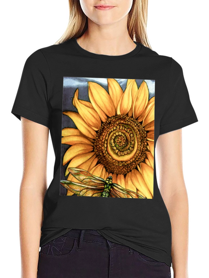 Sunflower Dragonfly Graphic Print T-Shirt