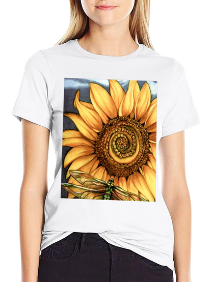 Sunflower Dragonfly Graphic Print T-Shirt
