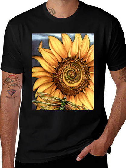 Sunflower Dragonfly Graphic Print T-Shirt