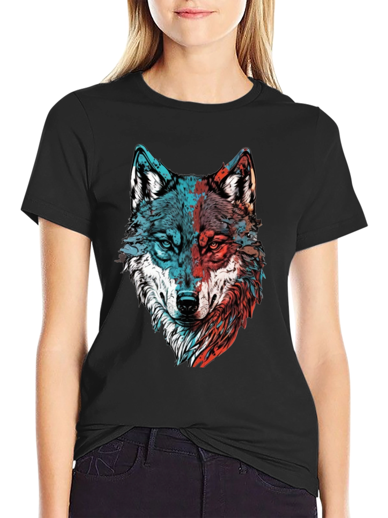 Wolf Graphic Tee - Mens Black Crewneck T-Shirt