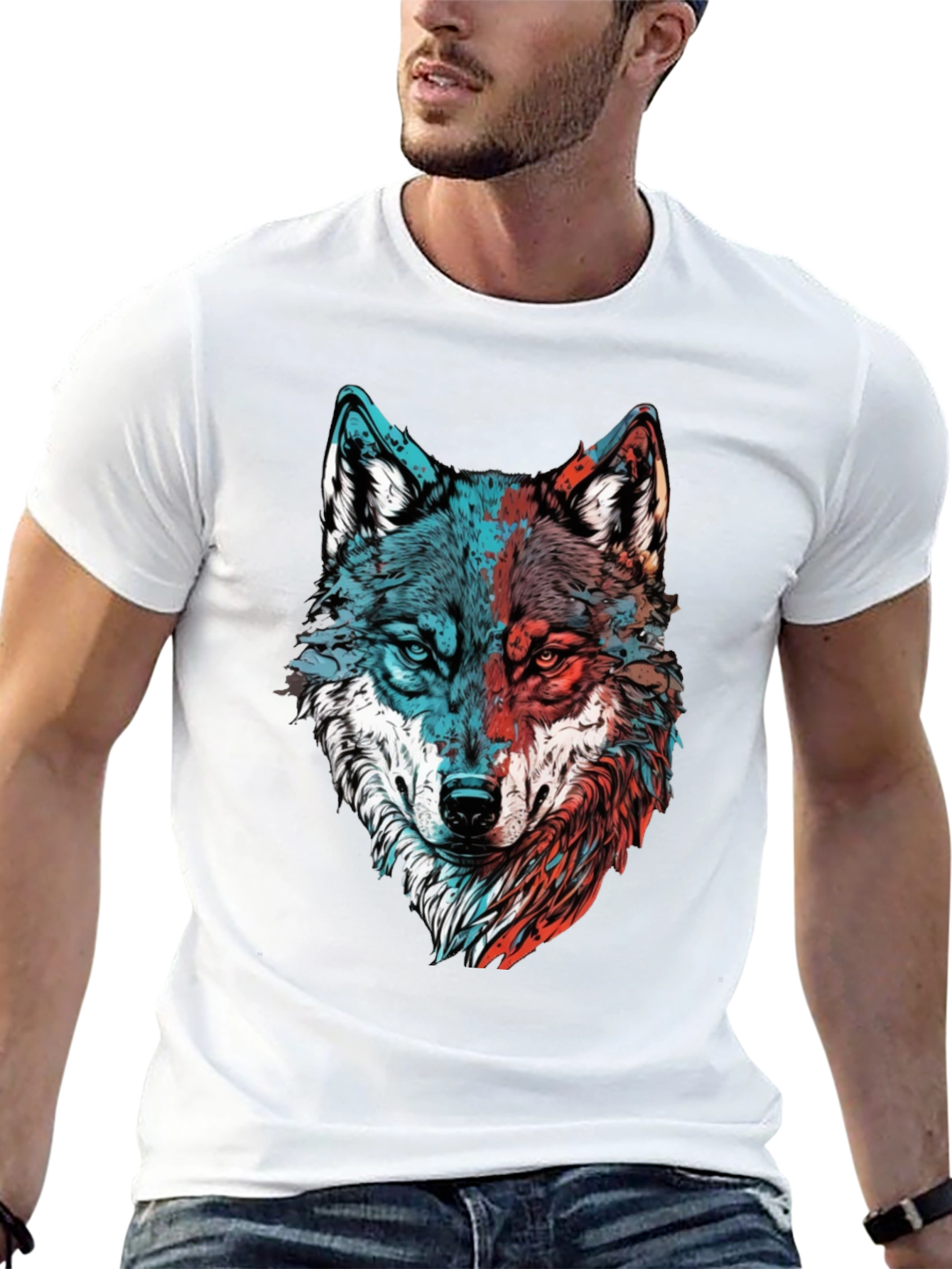 Wolf Graphic Tee - Mens Black Crewneck T-Shirt