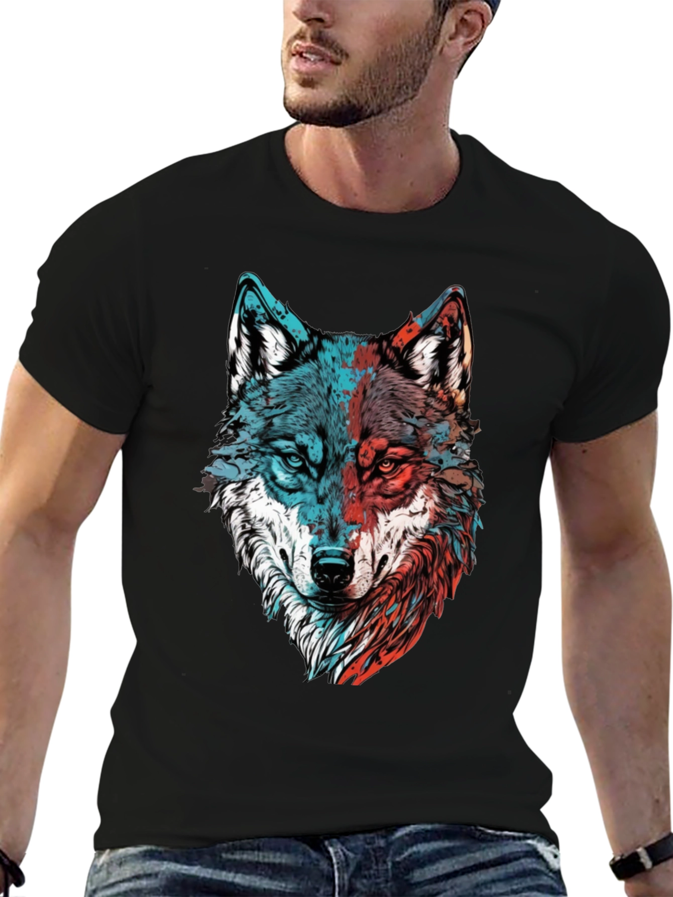 Wolf Graphic Tee - Mens Black Crewneck T-Shirt