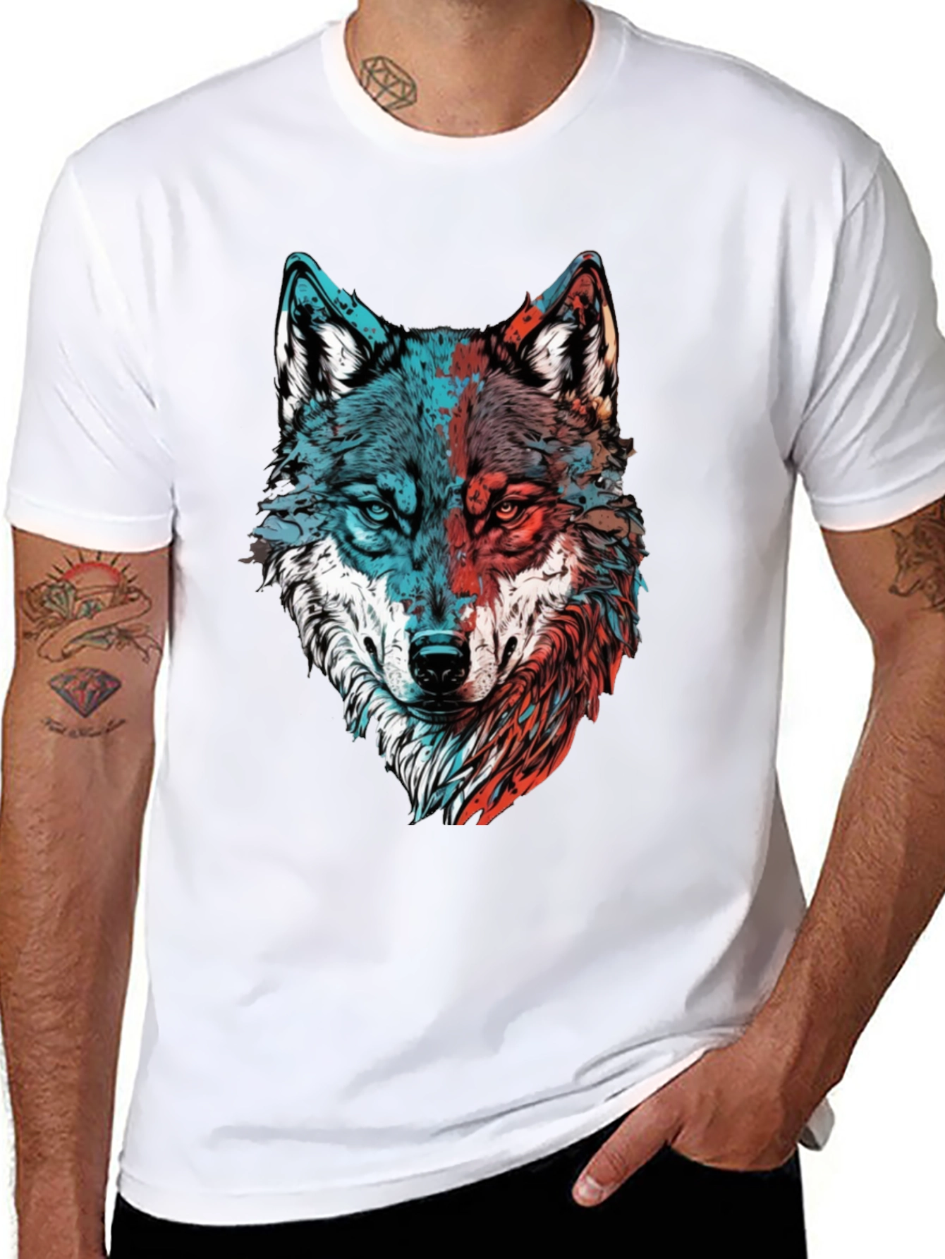 Wolf Graphic Tee - Mens Black Crewneck T-Shirt