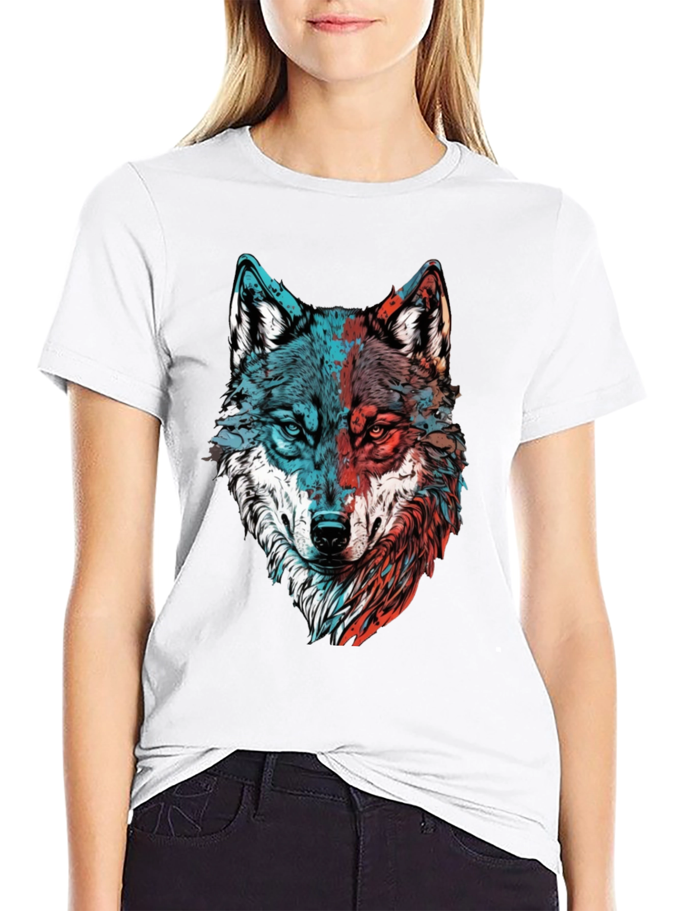 Wolf Graphic Tee - Mens Black Crewneck T-Shirt