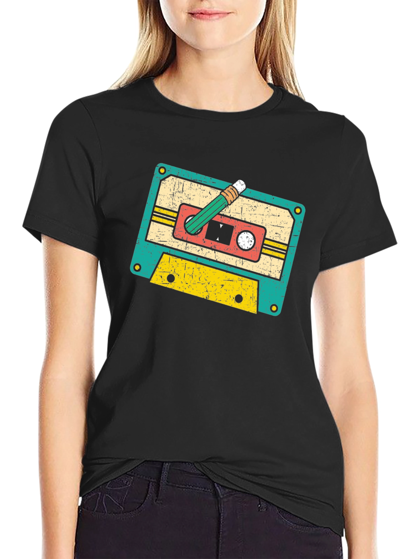 Retro Cassette Tape & Pencil Graphic Tee