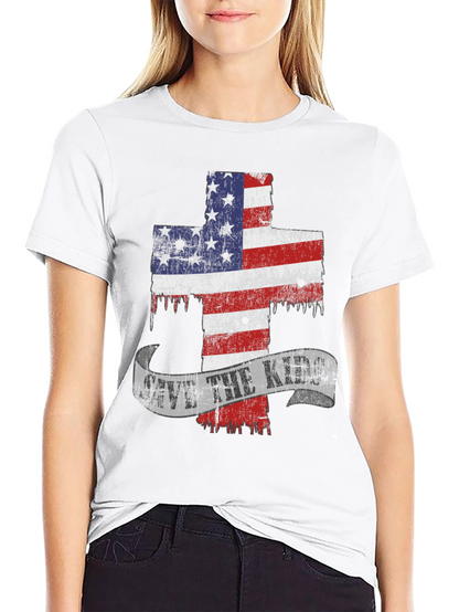 Patriotic Cross Graphic T-Shirt - Save the Kids