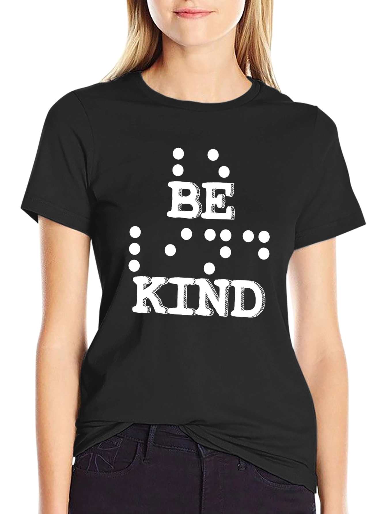 Be Kind Braille Print Black T-Shirt